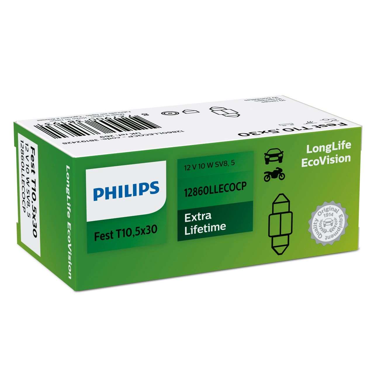 10W 12V SV8,5 30mm LongLife EcoVision Soffitte 1St Philips - Auto