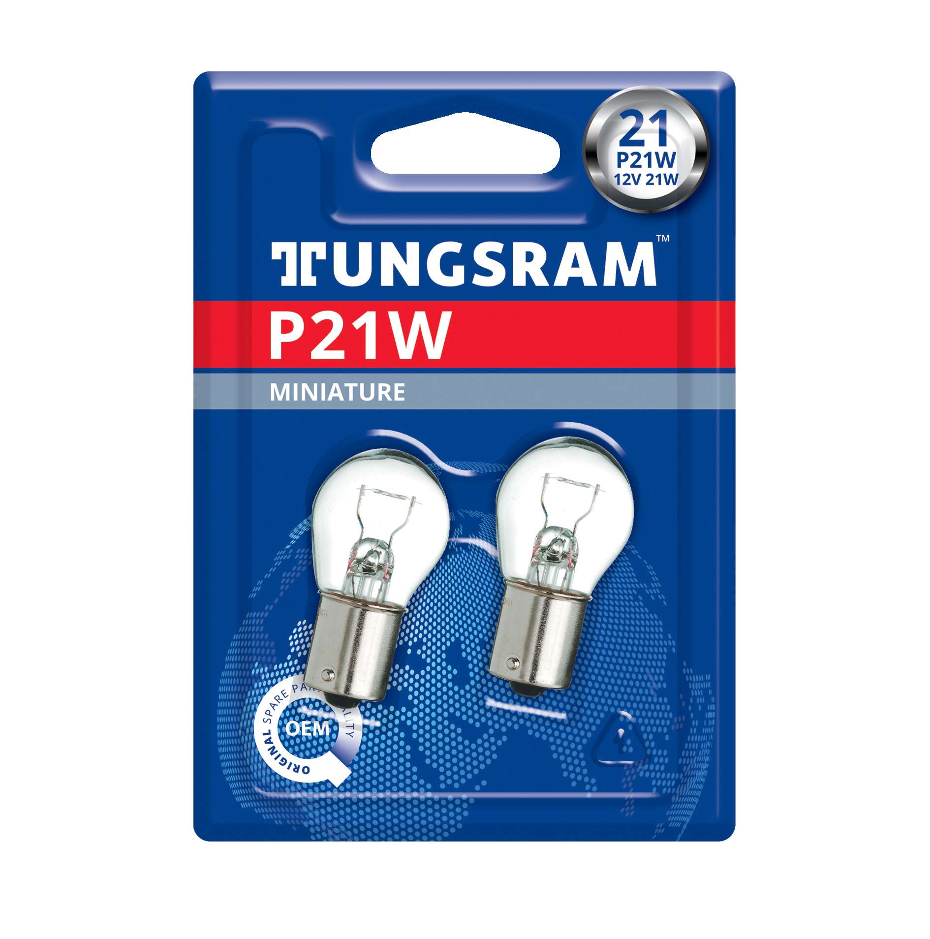 2x P21W Lamps 12V 21W BA15s 2St. Tungsram Blister Pack