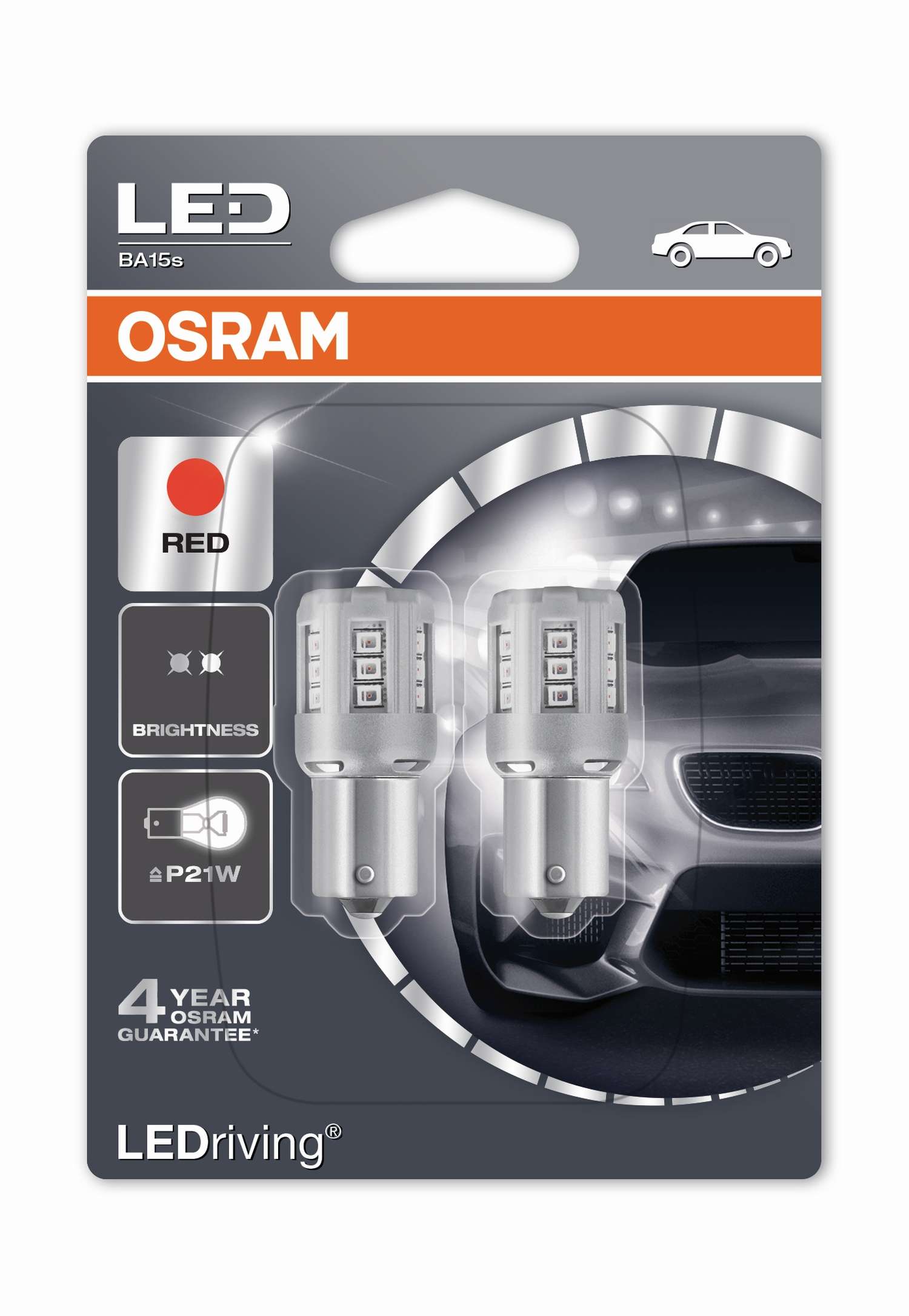 Osram Led 12V 2W BA15s P21W red LEDriving Premium DUO blister