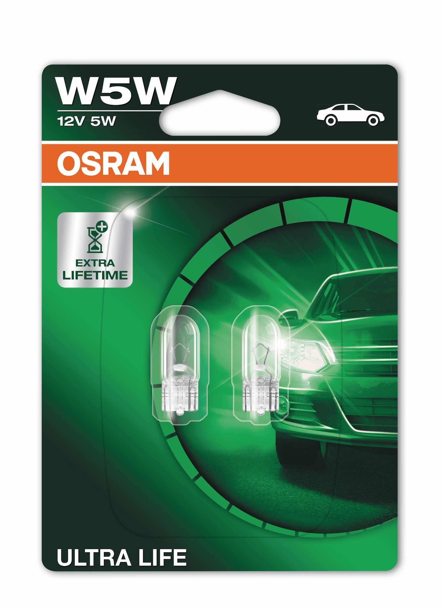 2 x Osram Ultra Life Lamps W5W 12V 5W Blister Pack Osram 2825ULT-02B